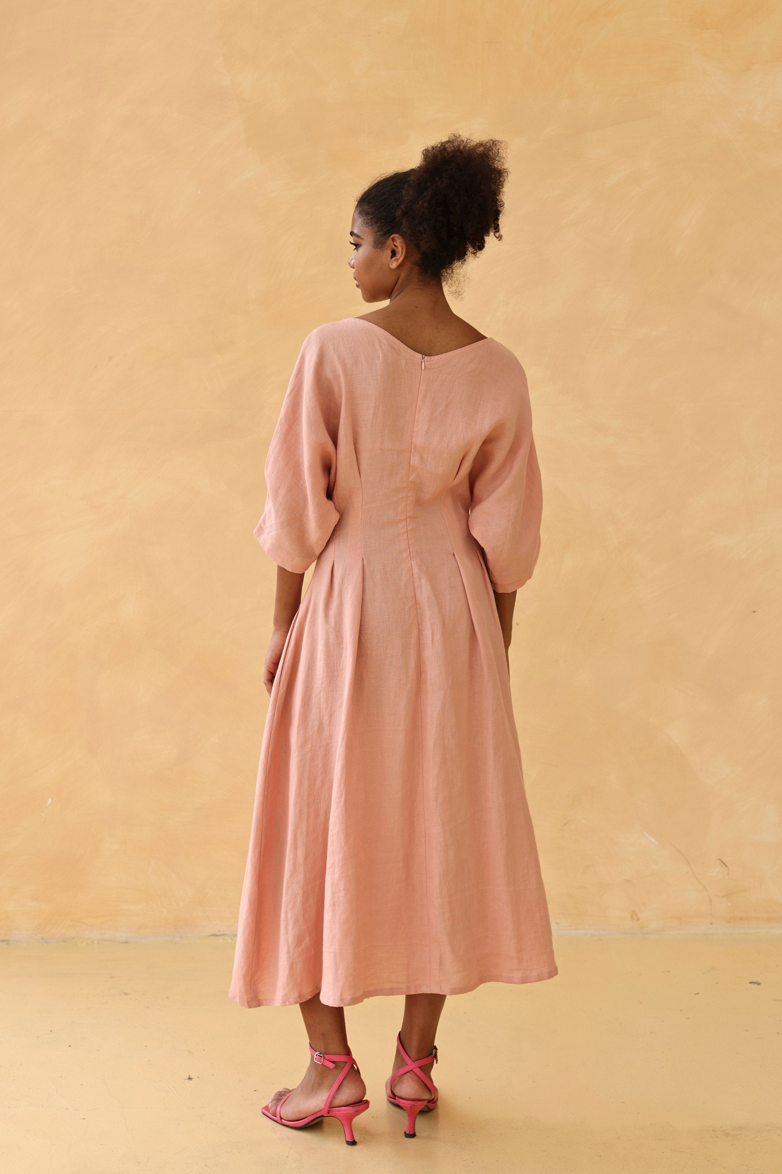 Tie waist linen midi dress