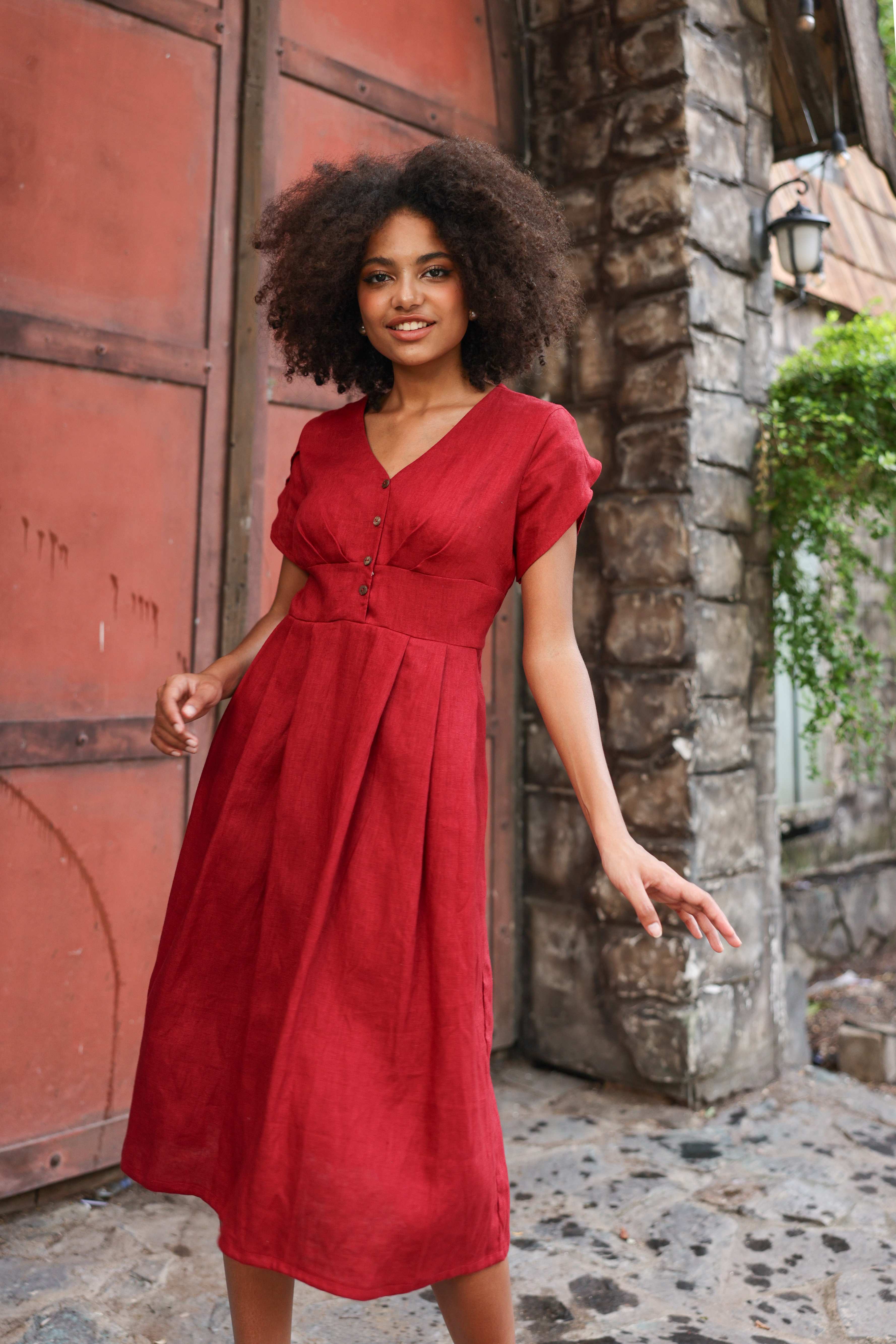 Tulip sleeves linen dress