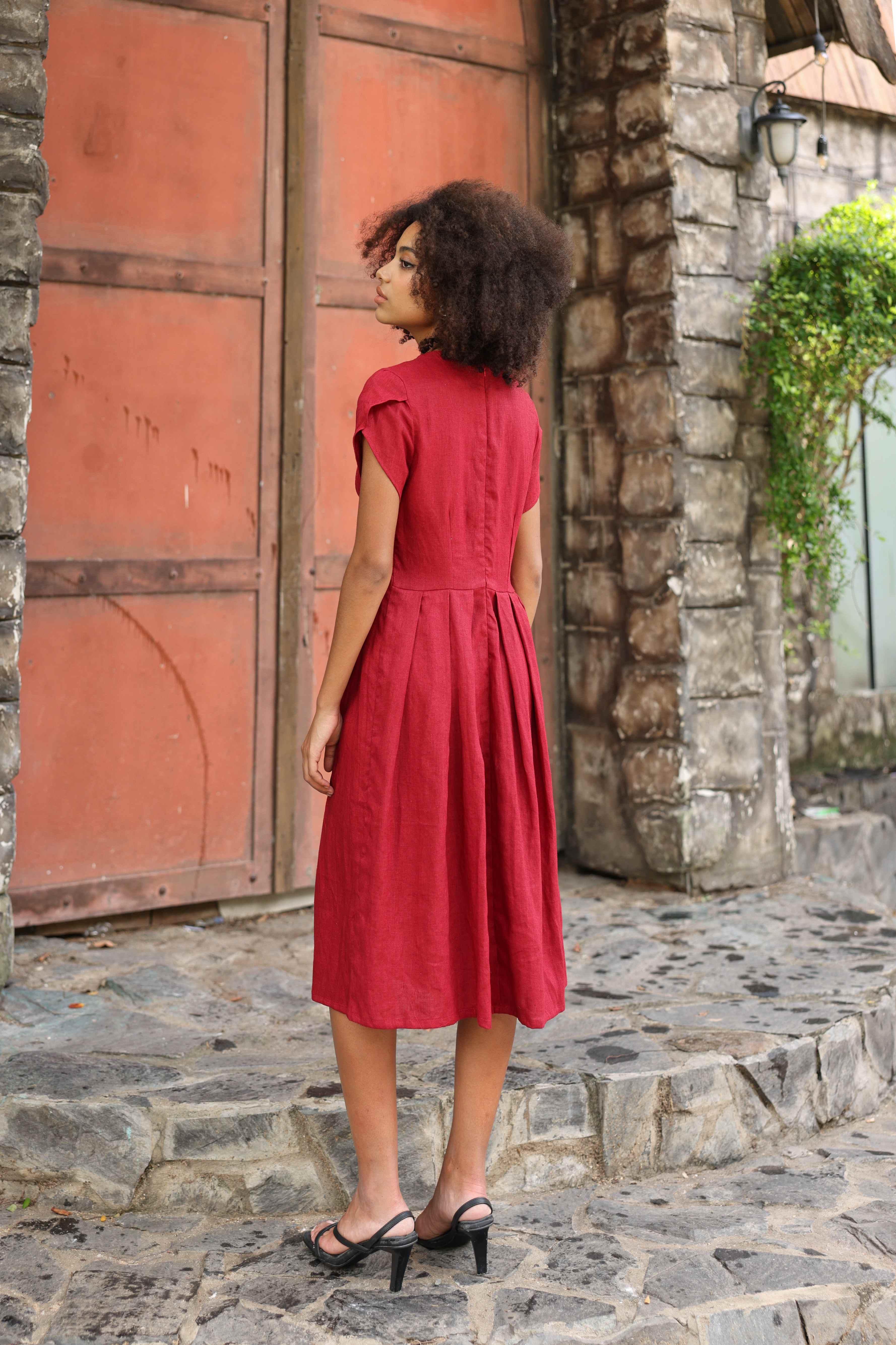 Tulip sleeves linen dress