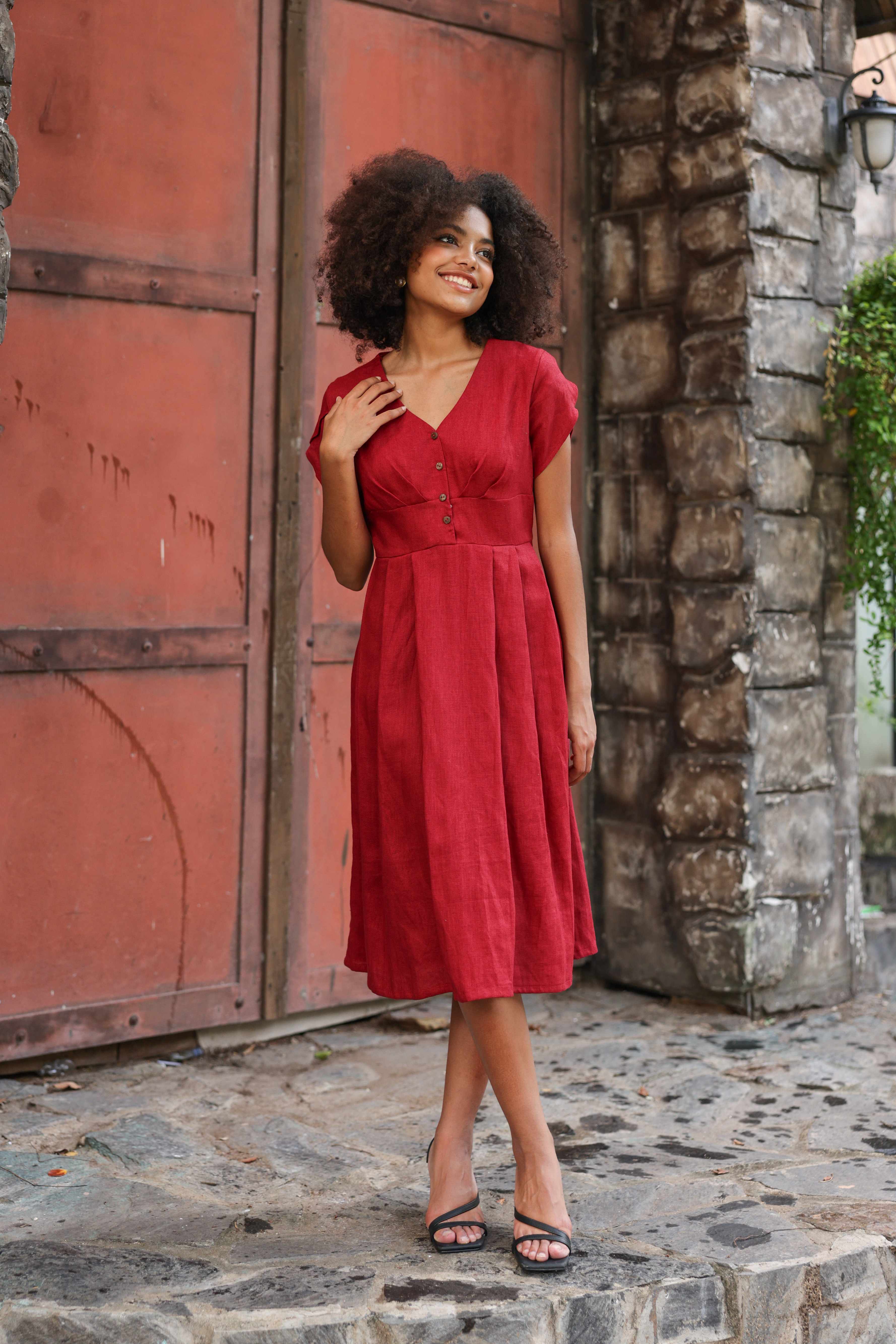 Tulip sleeves linen dress