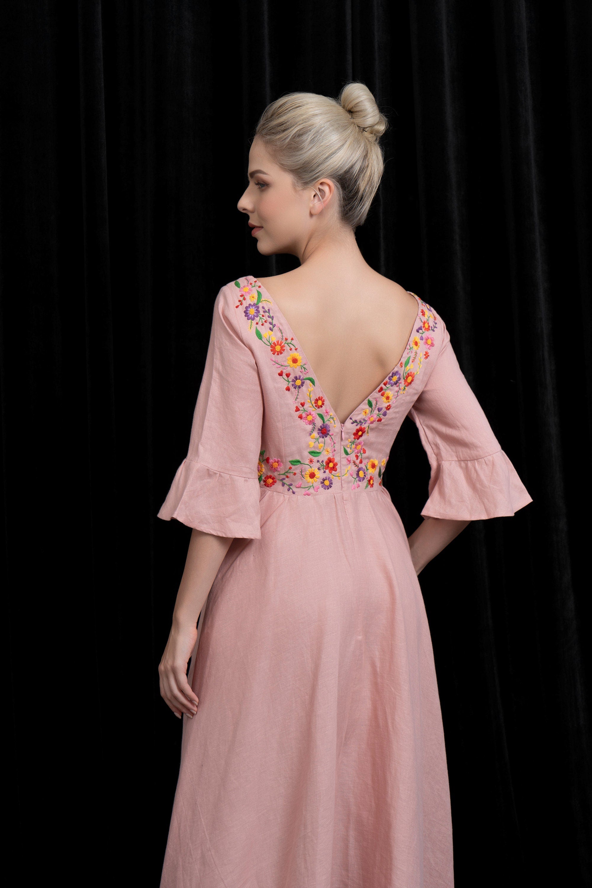 V-back embroidered dress
