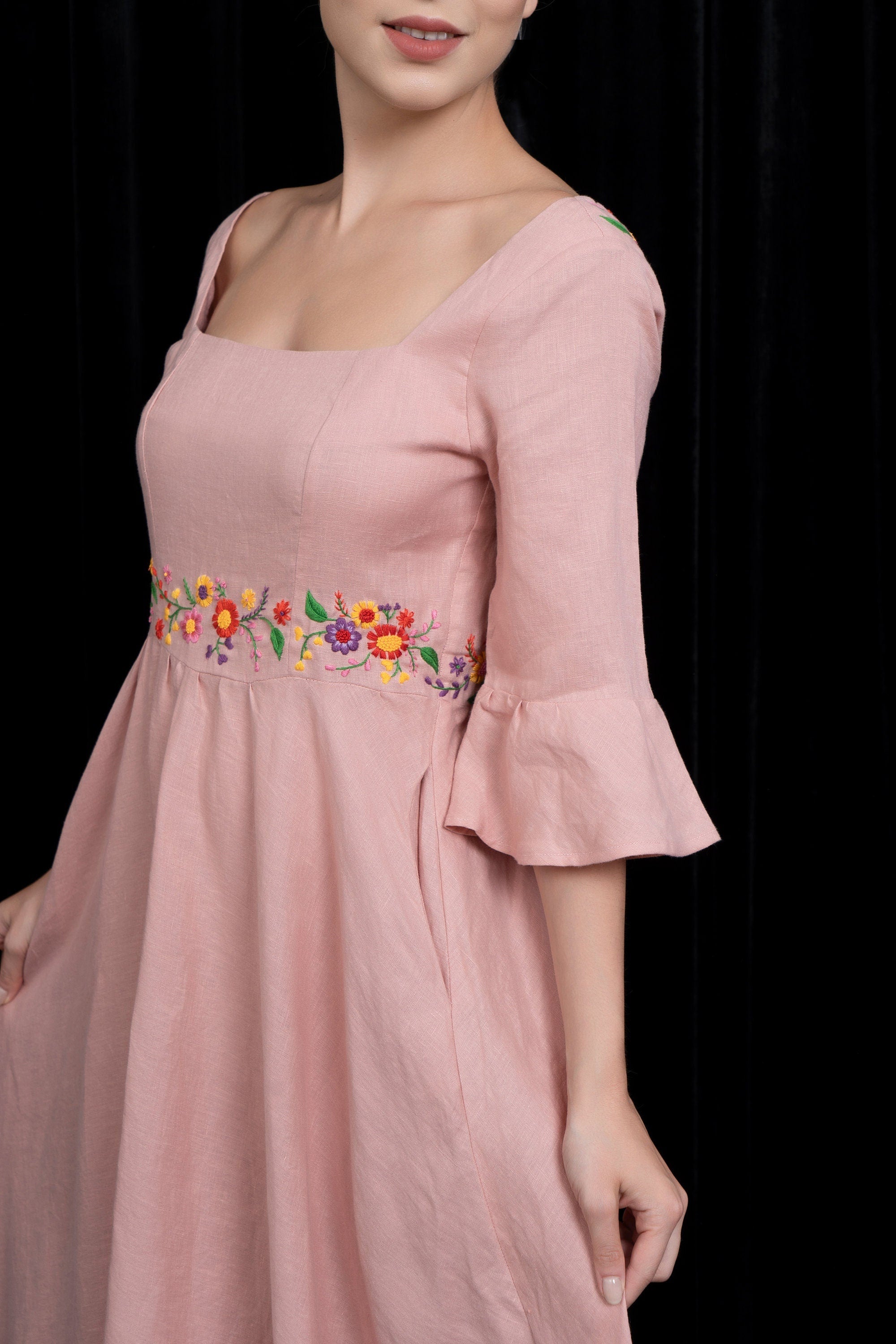 V-back embroidered dress