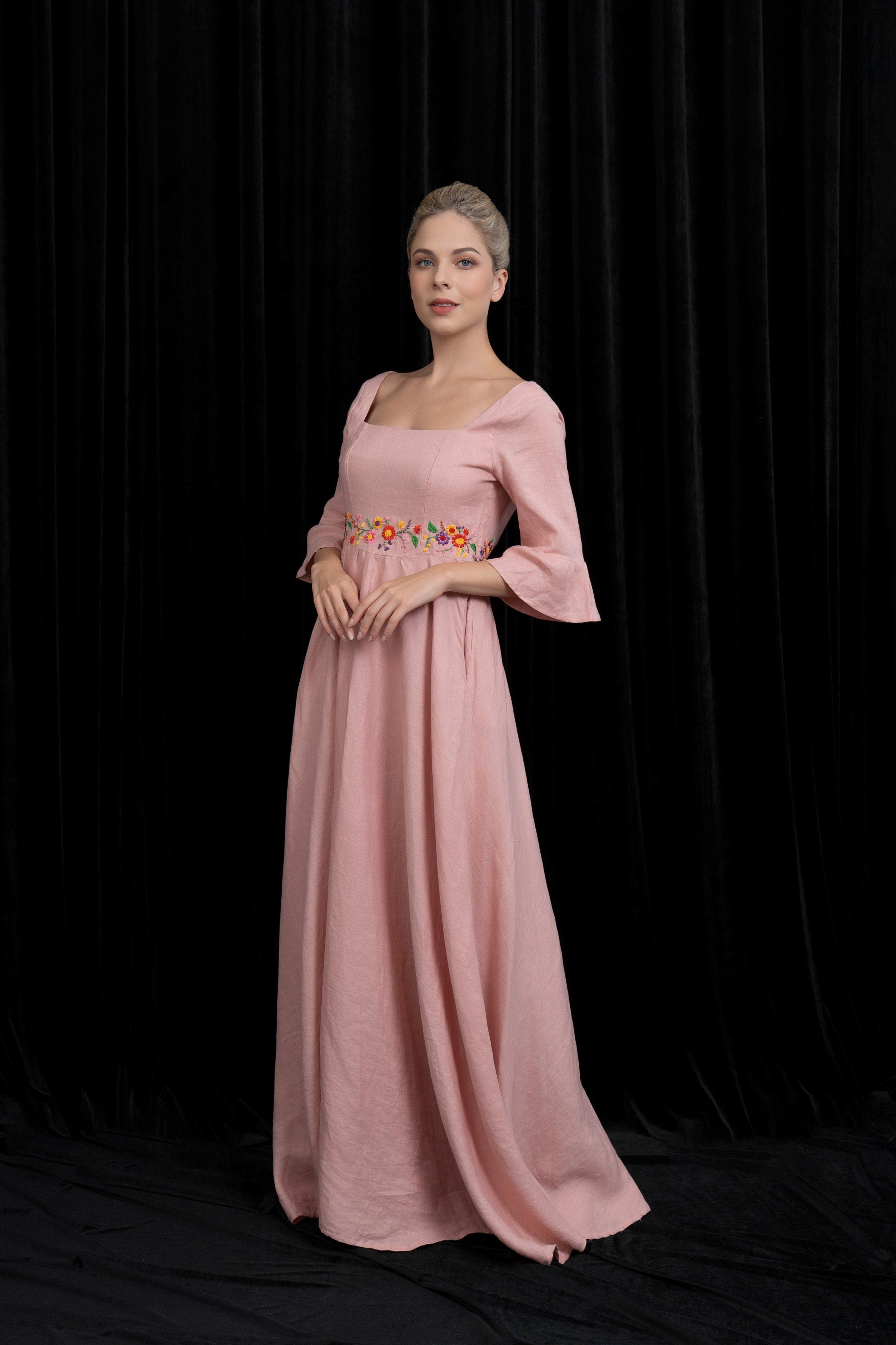 V-back embroidered dress