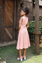 V-neck button front linen dress