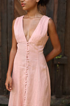 V-neck button front linen dress