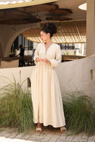 V-neck lace-up linen dress