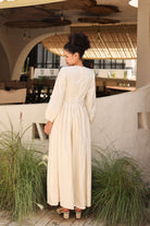 V-neck lace-up linen dress