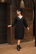 V-neck linen dress