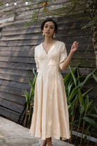 V-neck linen midi dress