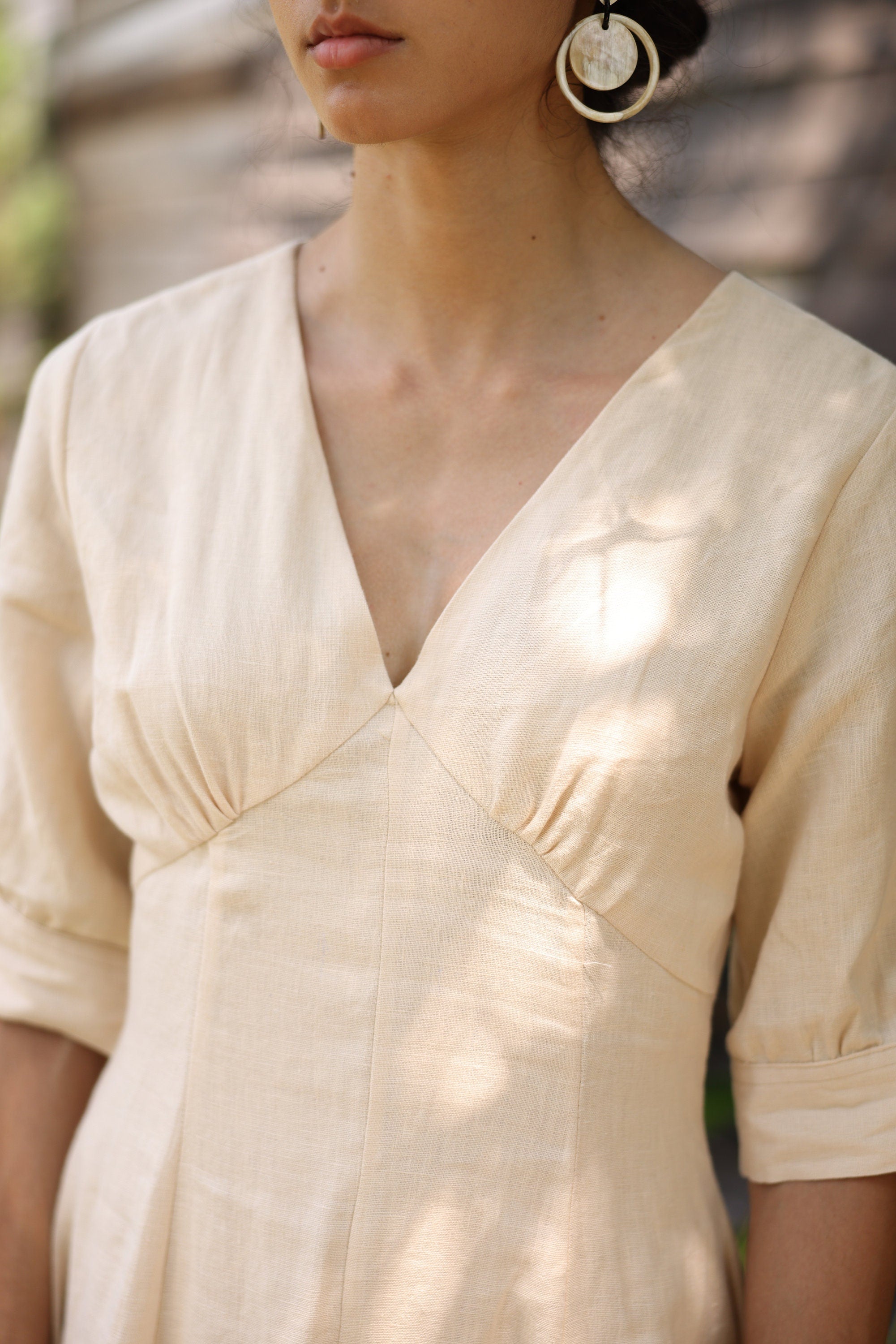 V-neck linen midi dress
