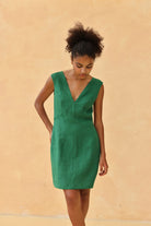 V-neck linen shift dress
