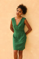 V-neck linen shift dress