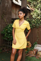 V-neck linen short dress