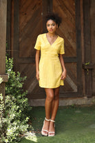 V-neck linen short dress