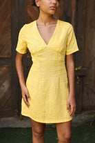 V-neck linen short dress