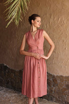 V-neck linen wrap dress