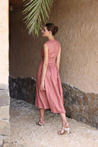 V-neck linen wrap dress