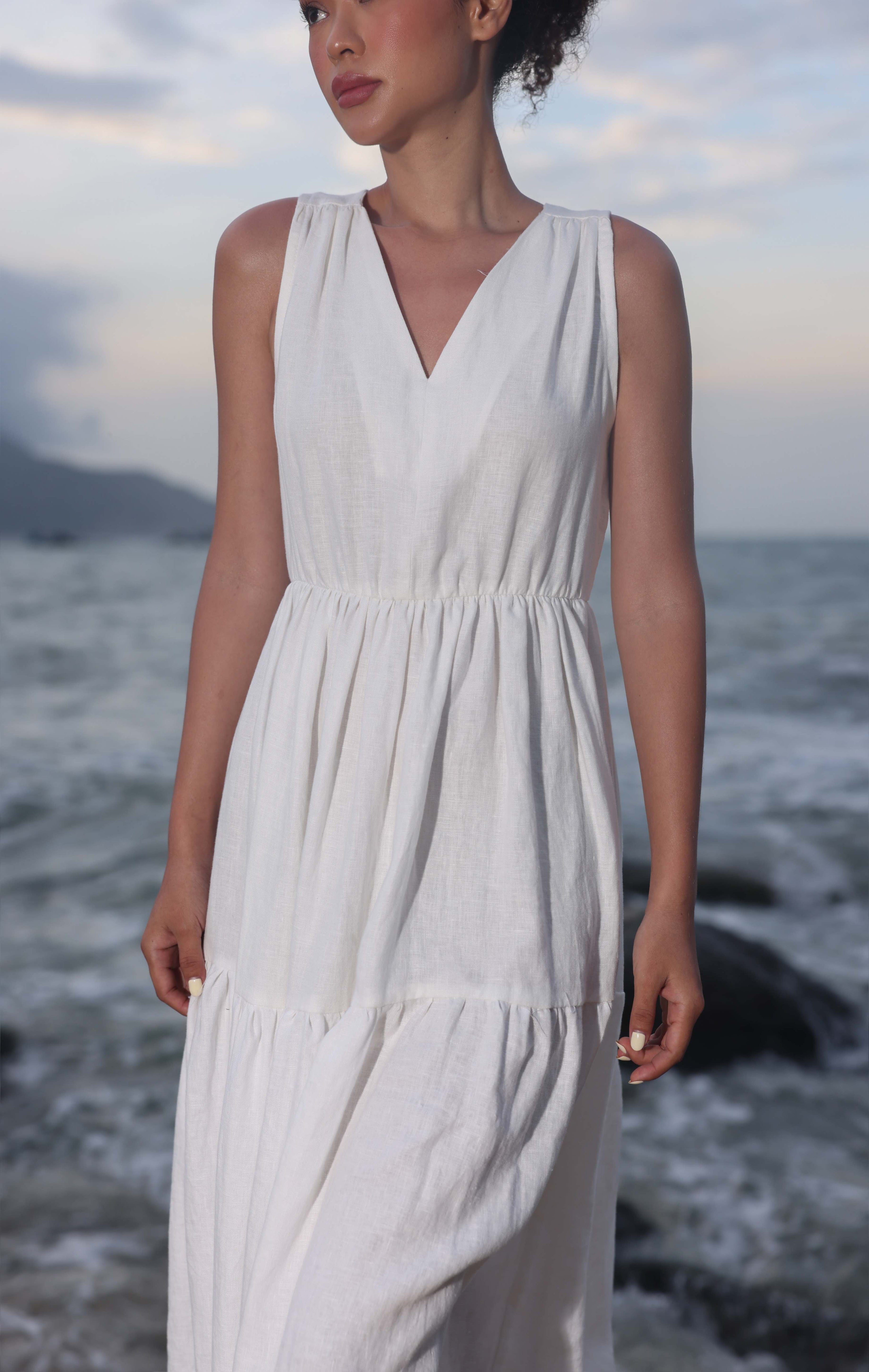 V-neck summer linen dress