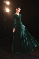 V-neck velvet evening gown
