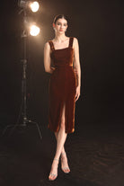 Velvet cocktail dress with slit 