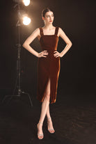 Velvet cocktail dress with slit 