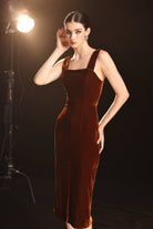 Velvet cocktail dress with slit 