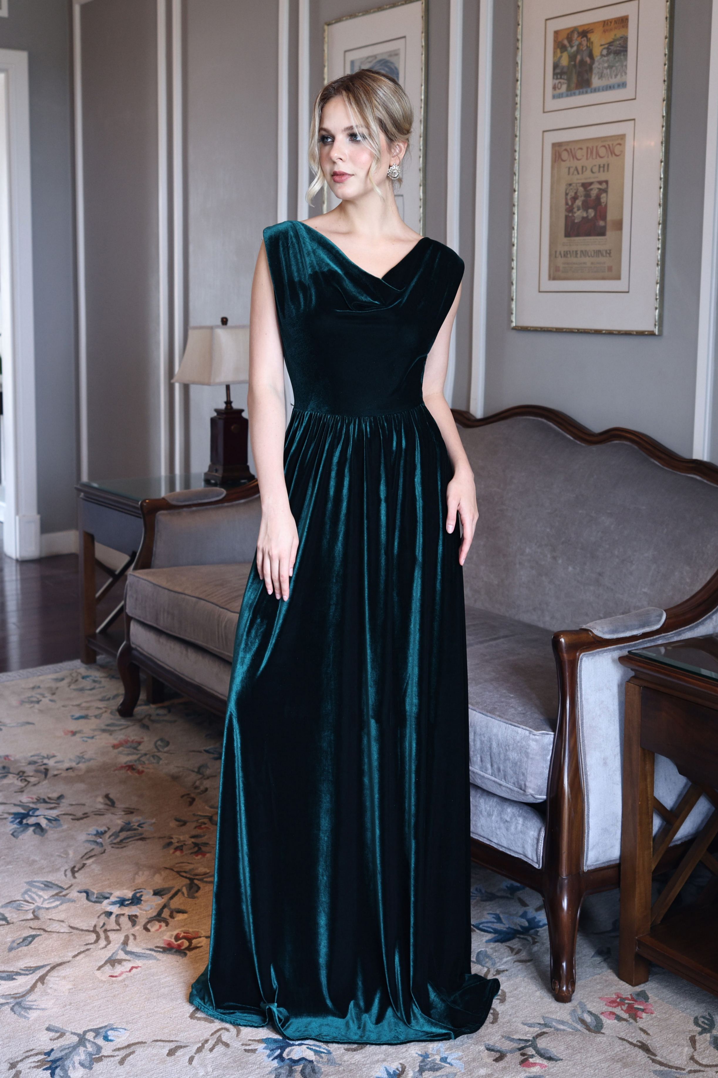 Velvet cowl neck gown