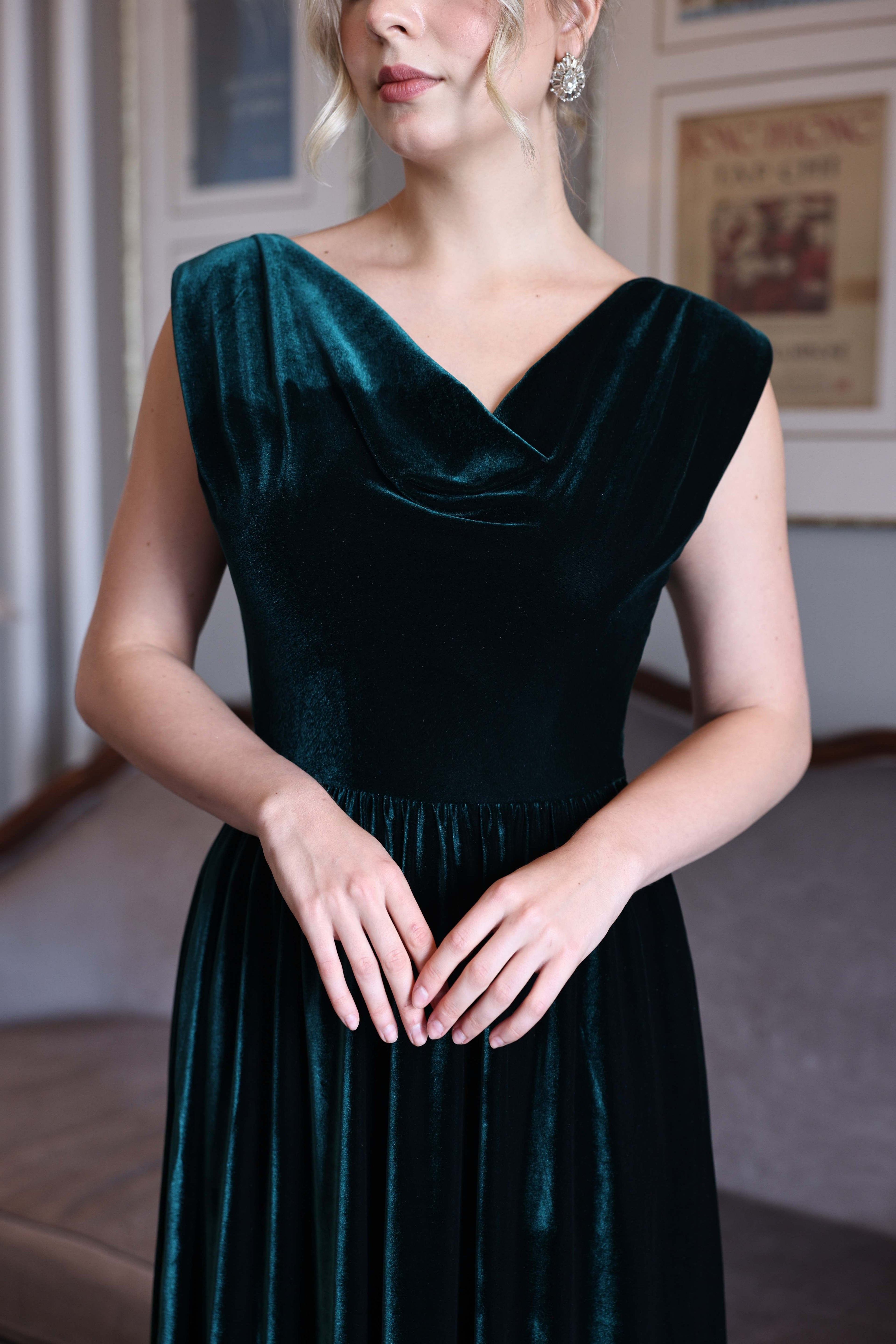 Velvet cowl neck gown
