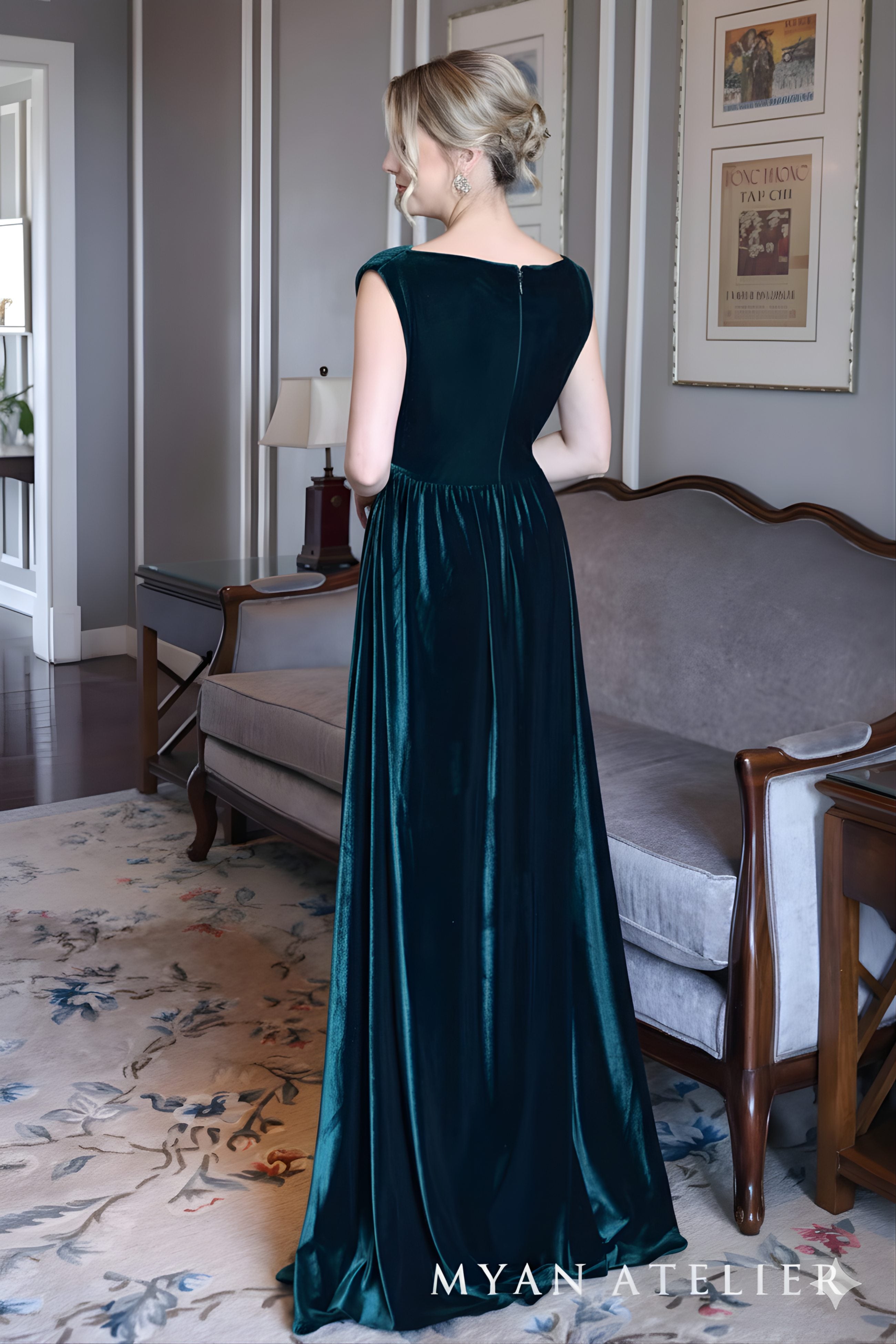 Velvet cowl neck gown