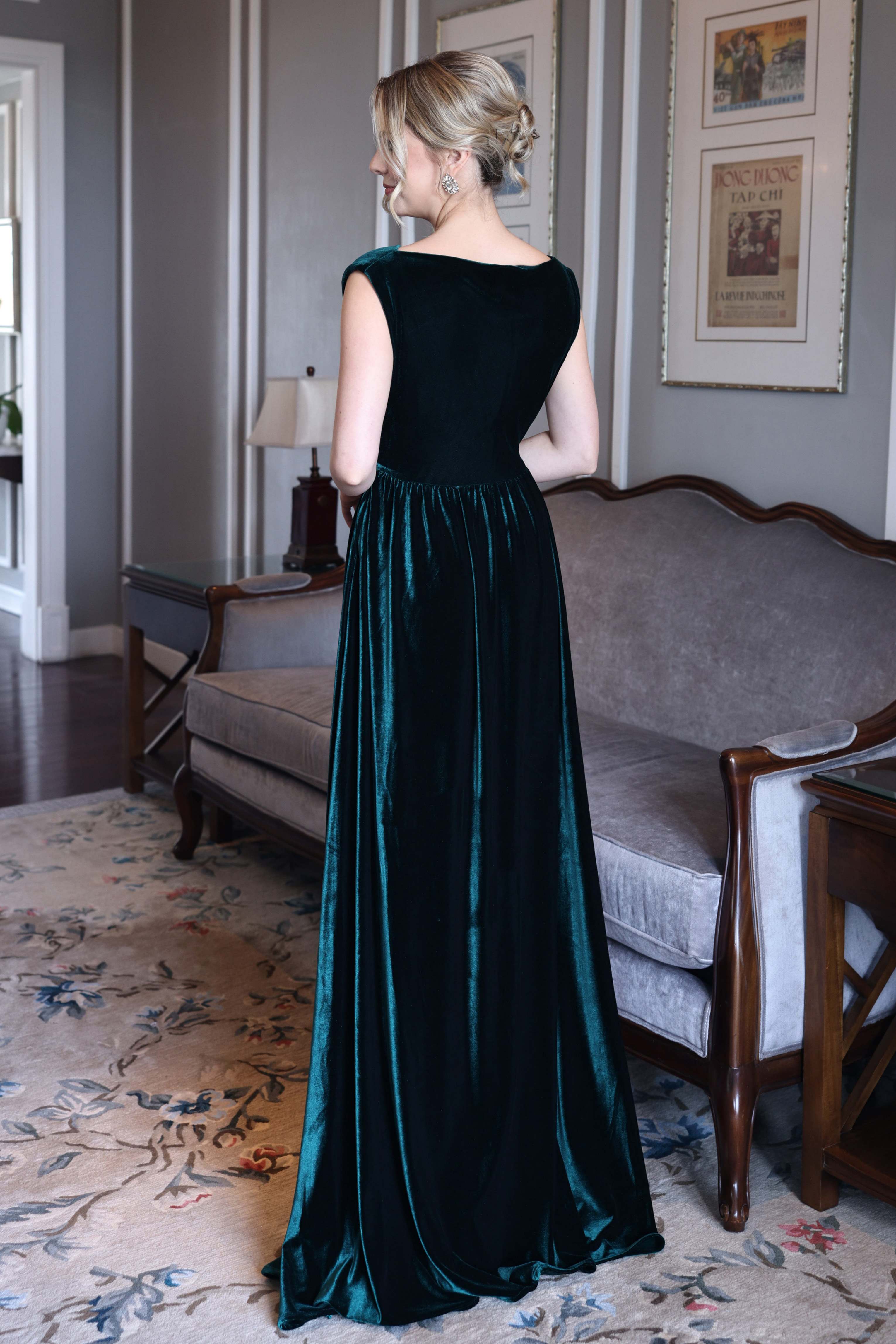 Velvet cowl neck gown