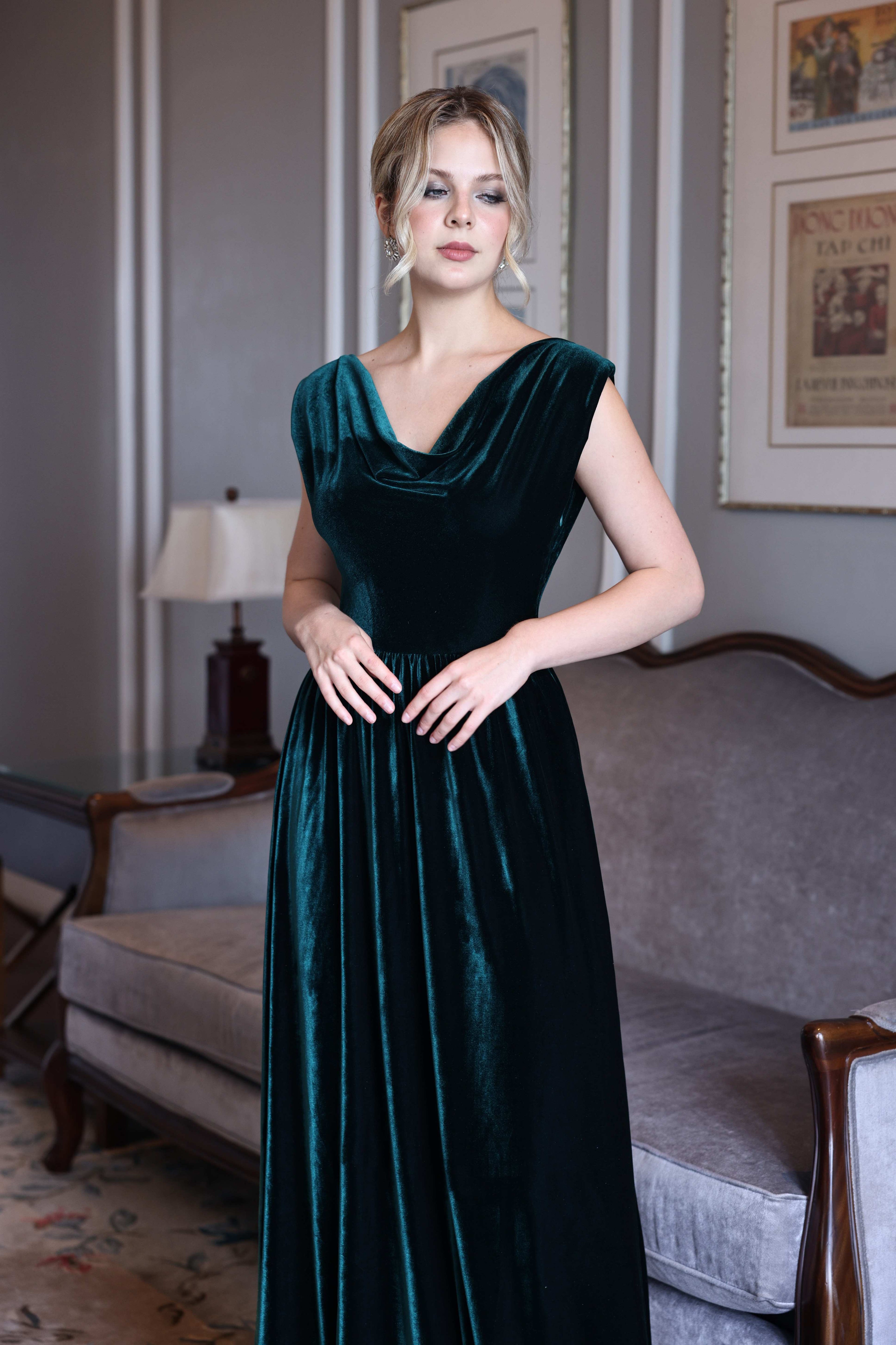 Velvet cowl neck gown