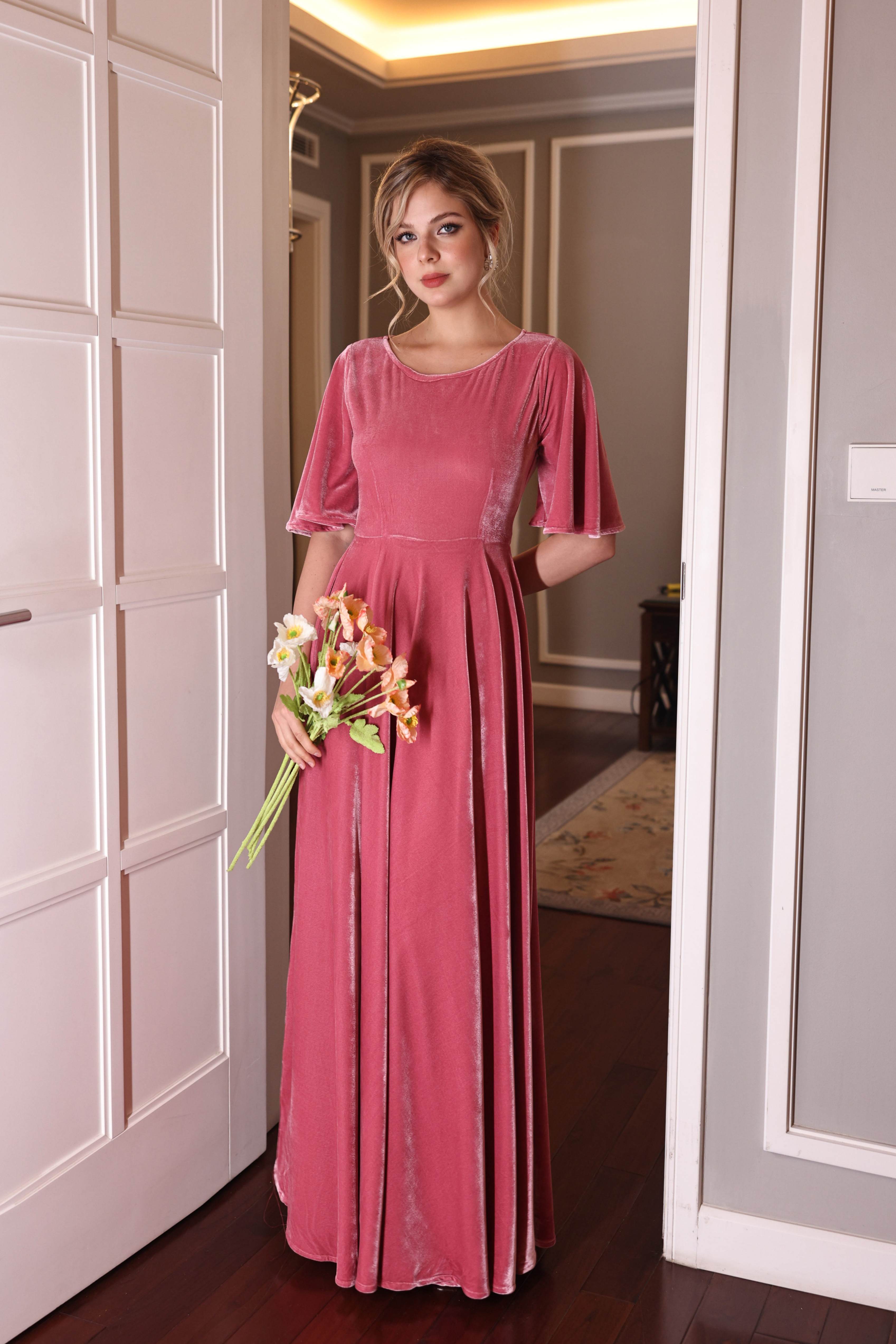 velvet dress flutter sleeves
