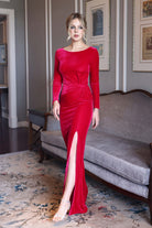 velvet evening gown with boat neck