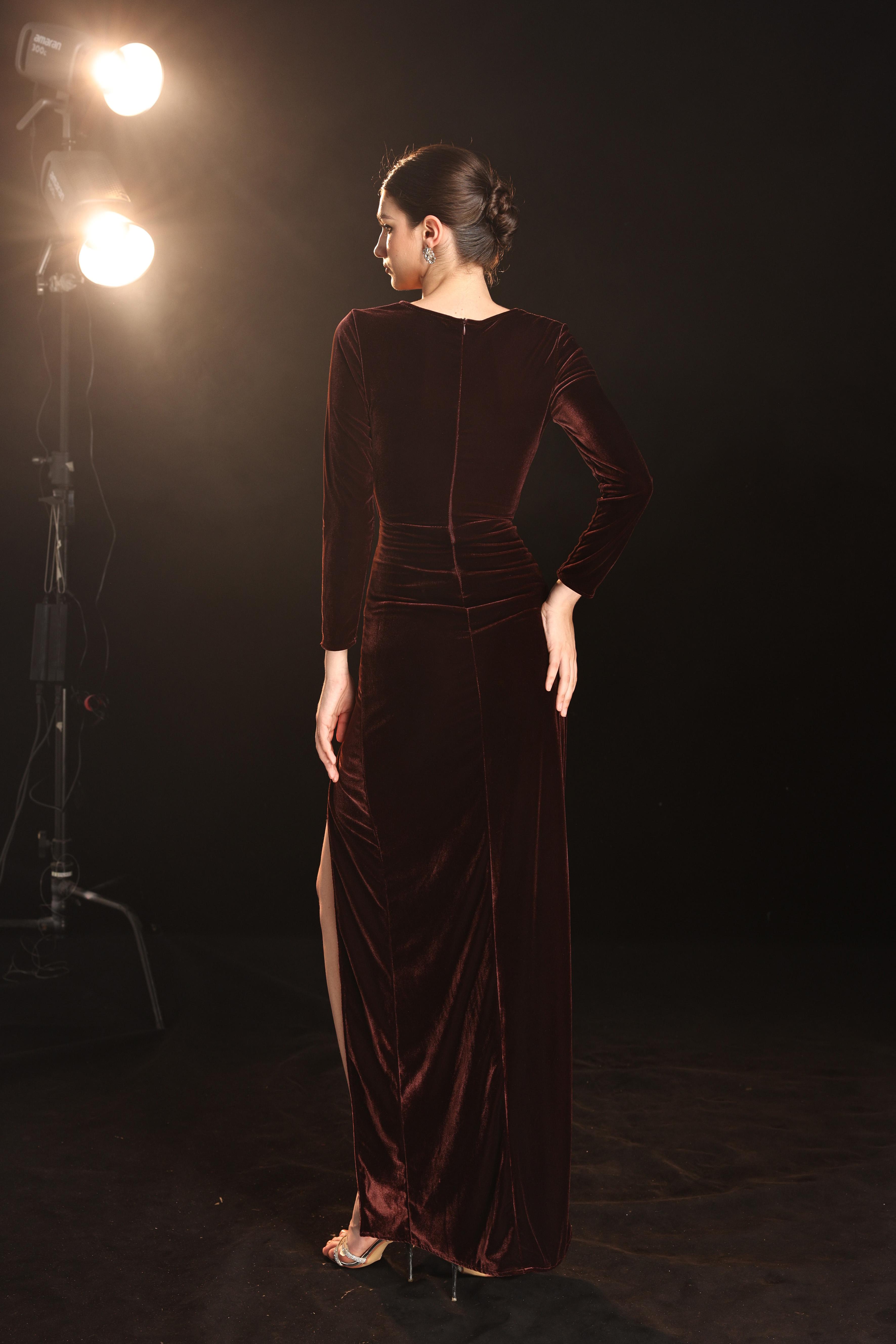 Evening gown with draped waist