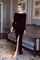 Velvet formal dress with slit