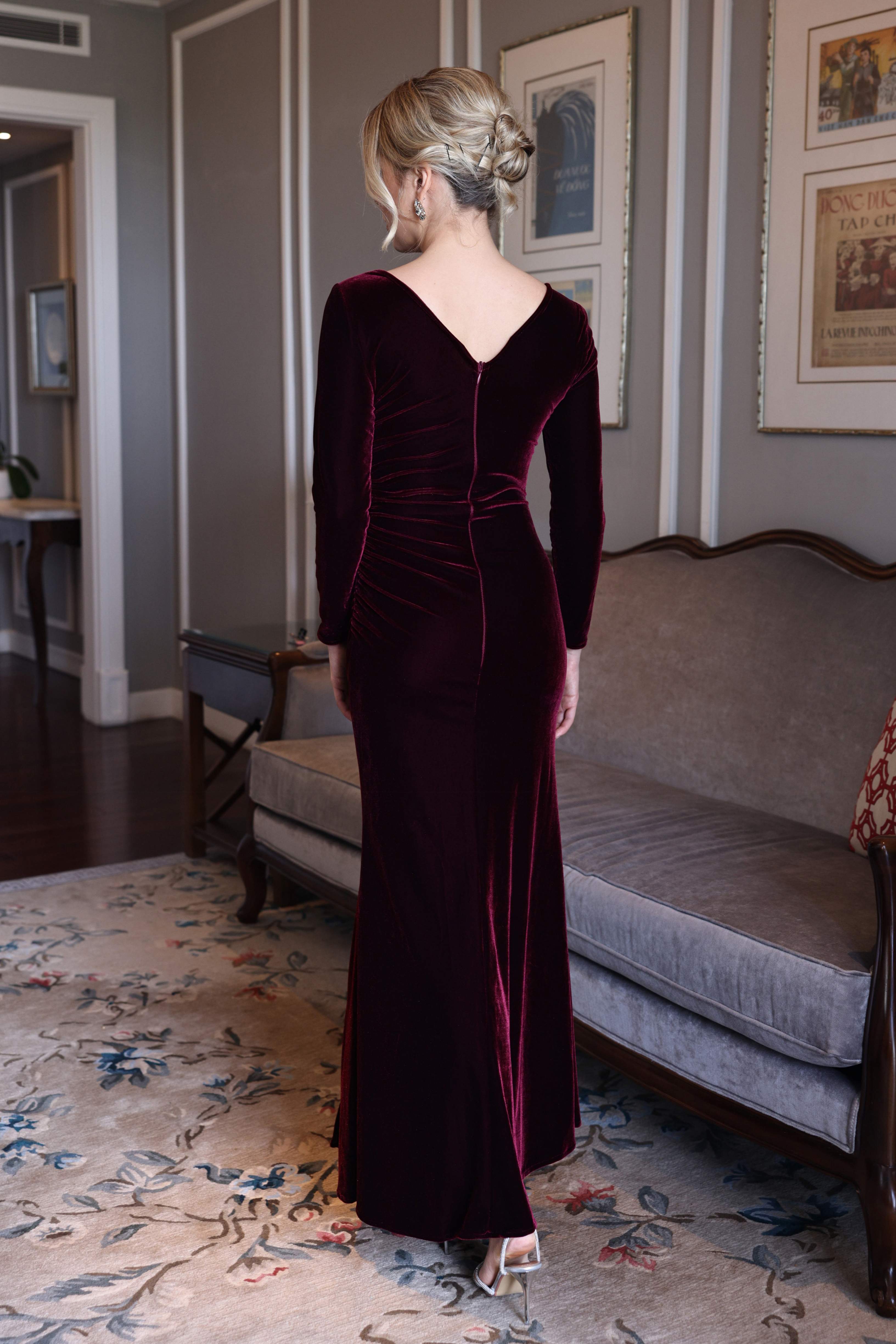 Velvet formal dress with slit