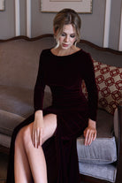 Velvet formal dress with slit