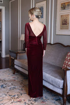 Velvet gown with sheer sleeves