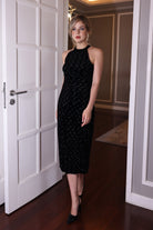 velvet halter neck dress