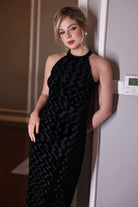 velvet halter neck dress