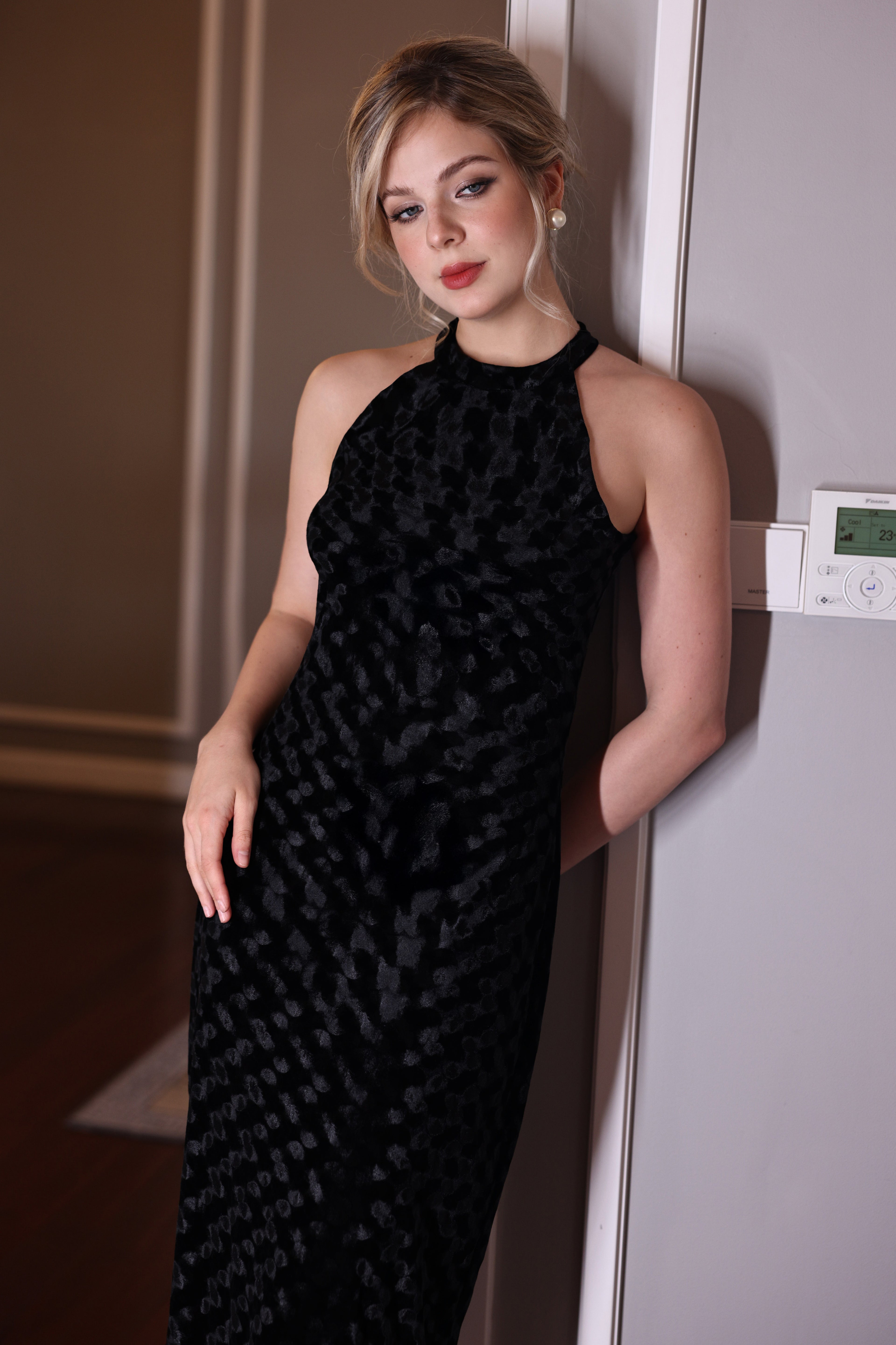 velvet halter neck dress