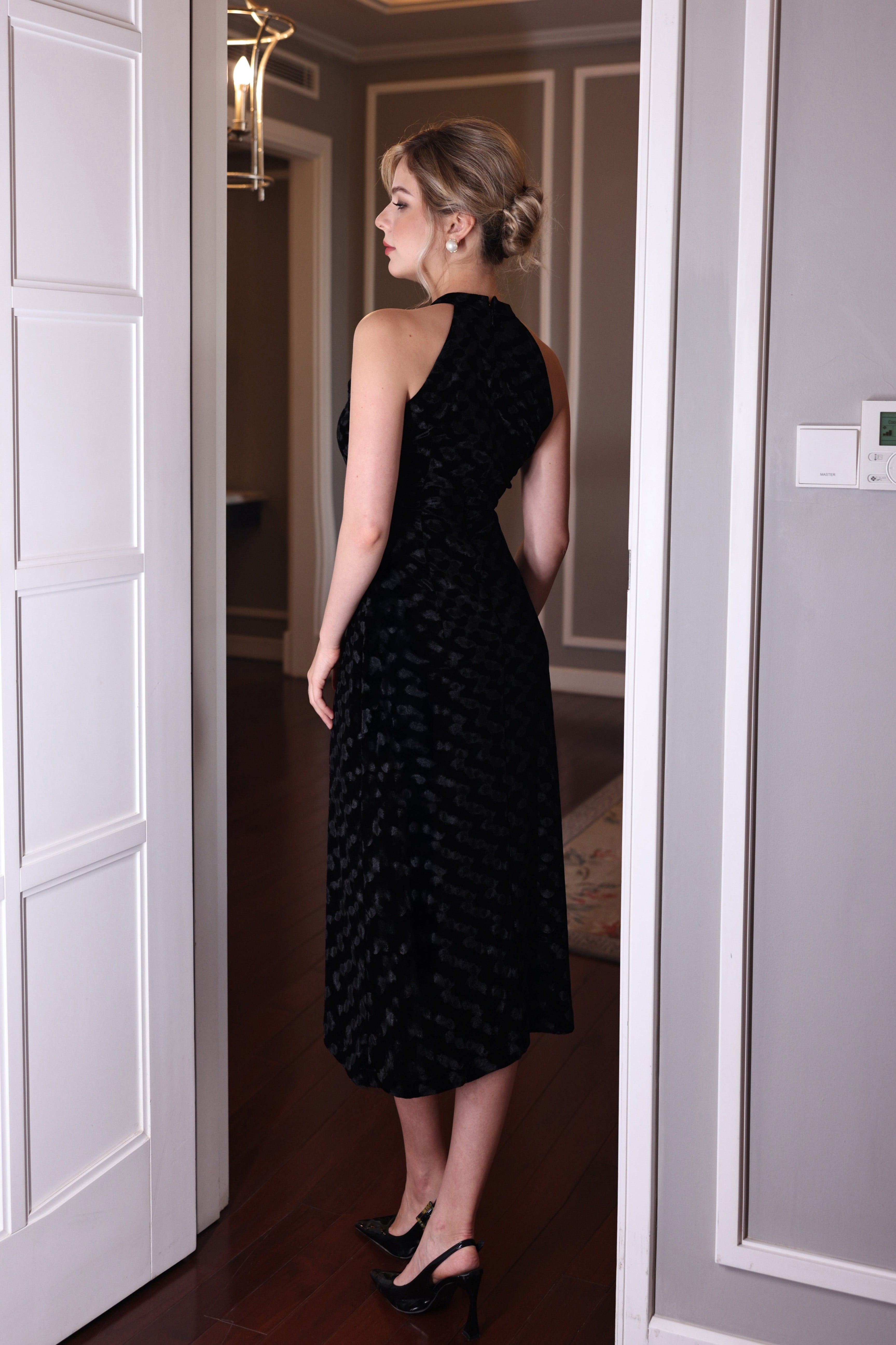 velvet halter neck dress