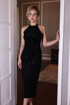 velvet halter neck dress