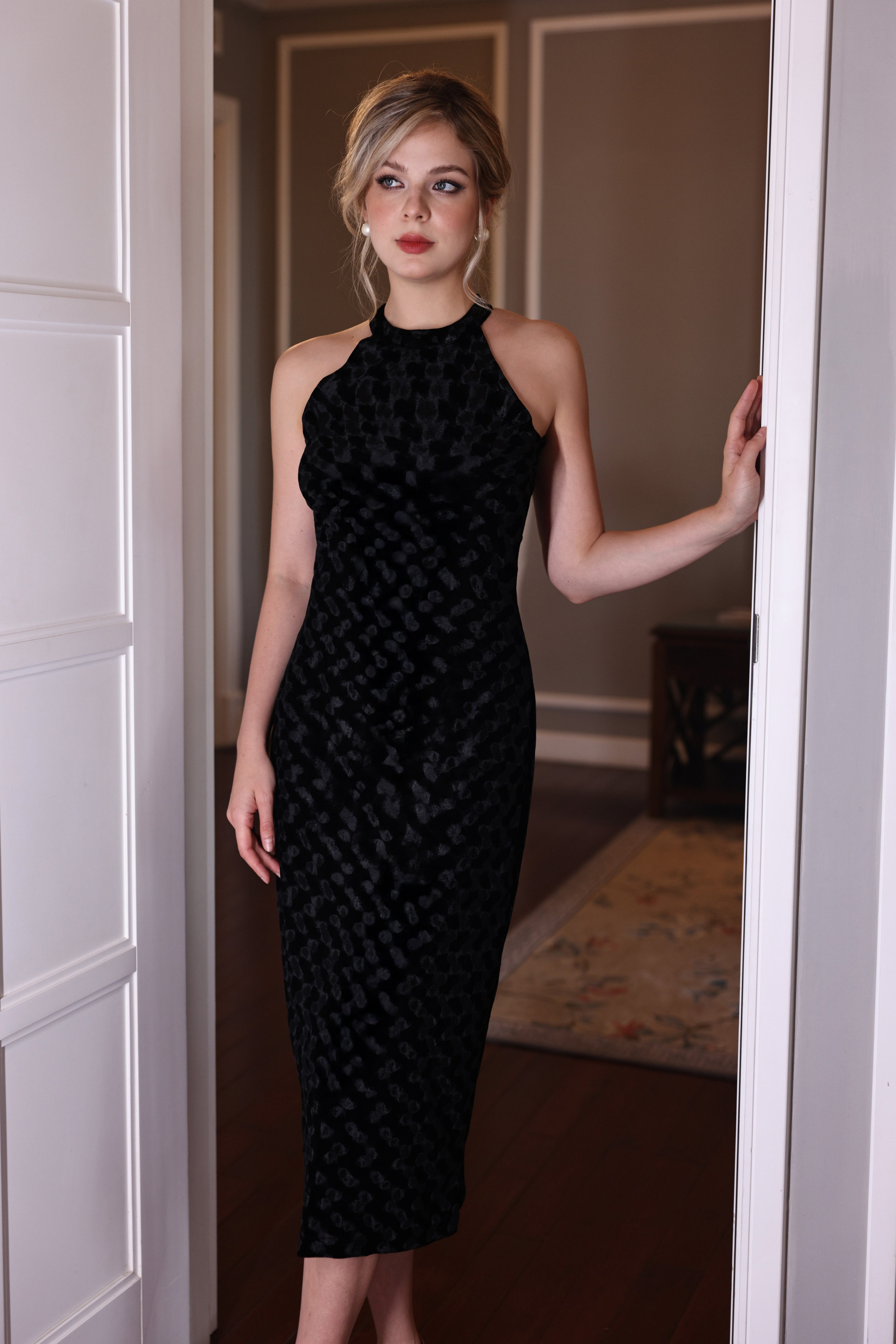 velvet halter neck dress