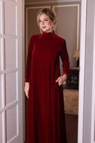 velvet high neck maxi dress