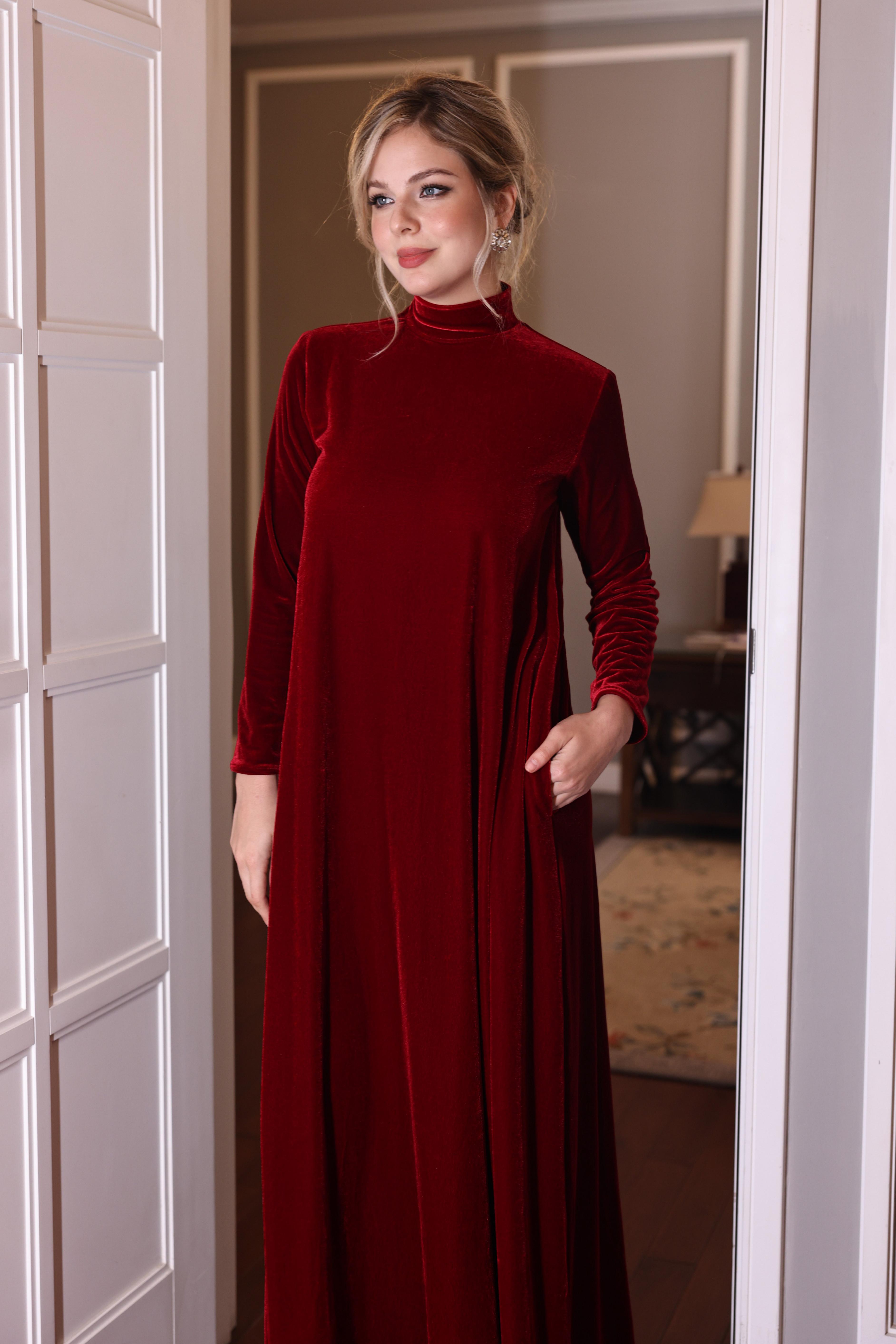 velvet high neck maxi dress