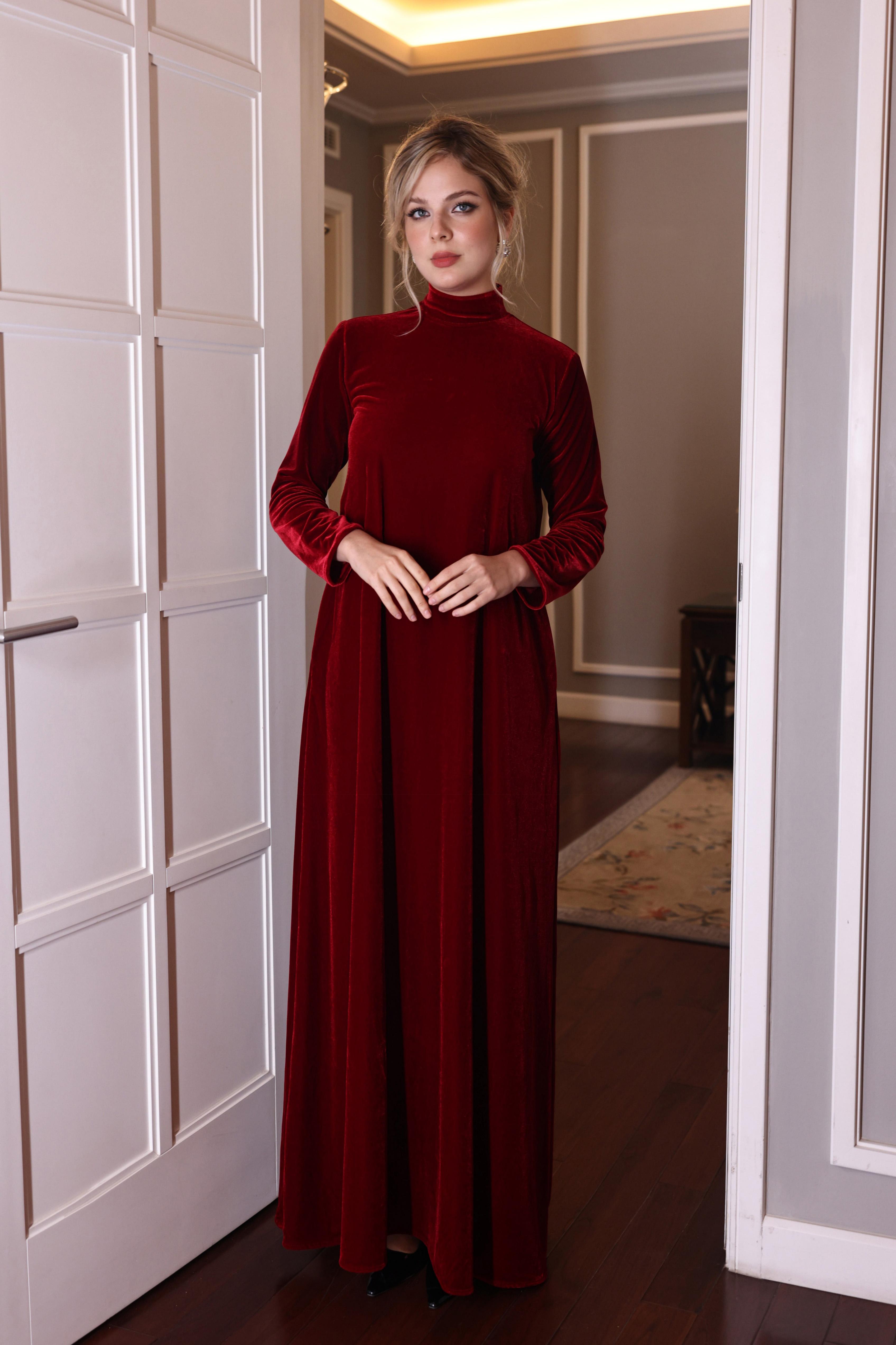 velvet high neck maxi dress