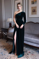 Velvet one-sleeve maxi dress