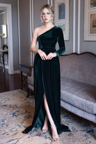 Velvet one-sleeve maxi dress