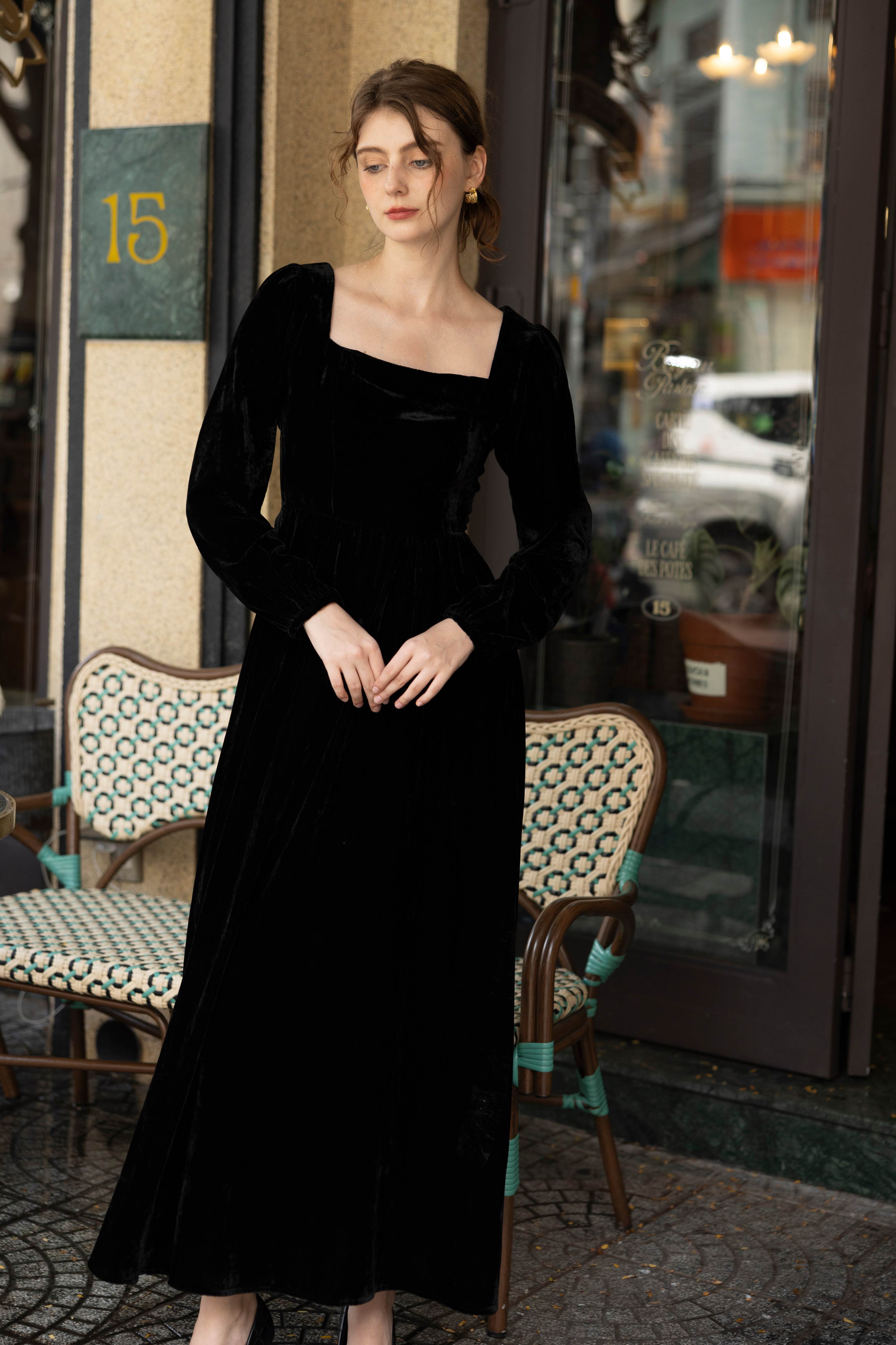 Velvet puff sleeve dress